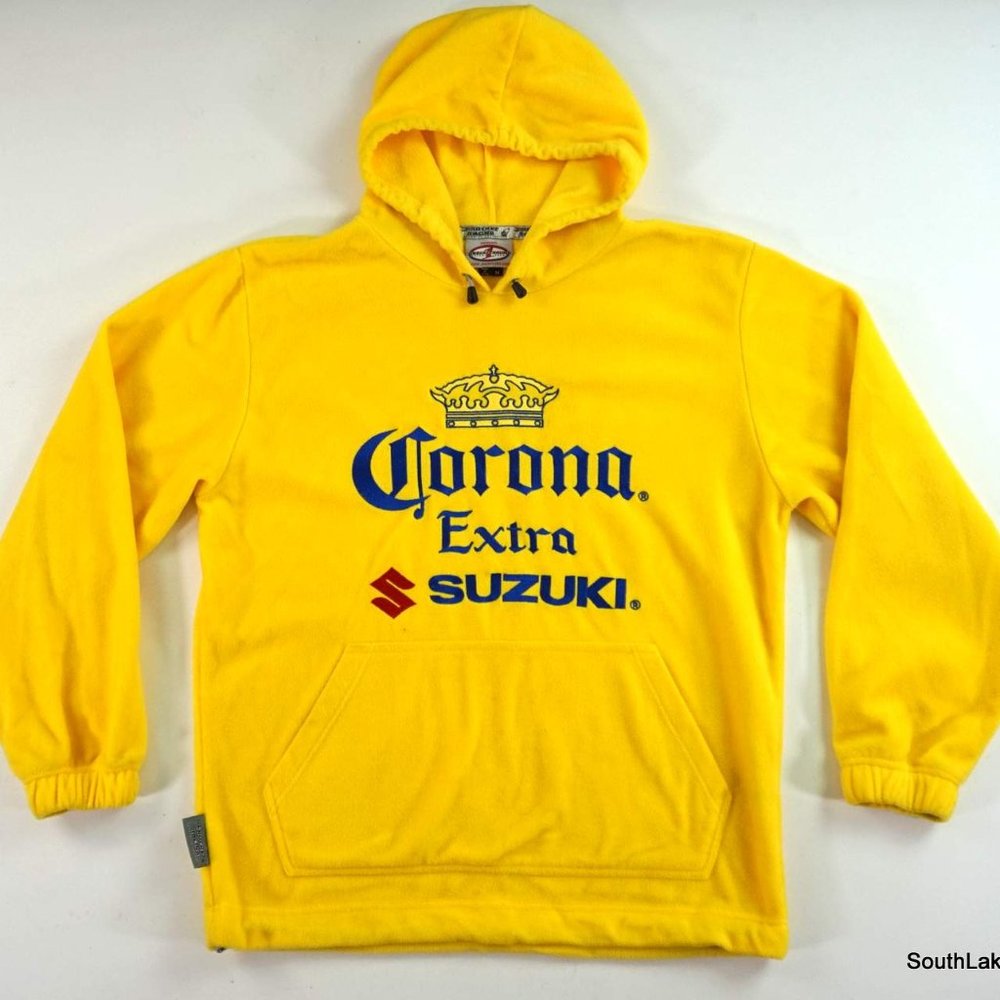 VTG Joe Rocket Corona Extra Suzuki Fleece Hoodie Medium Yellow